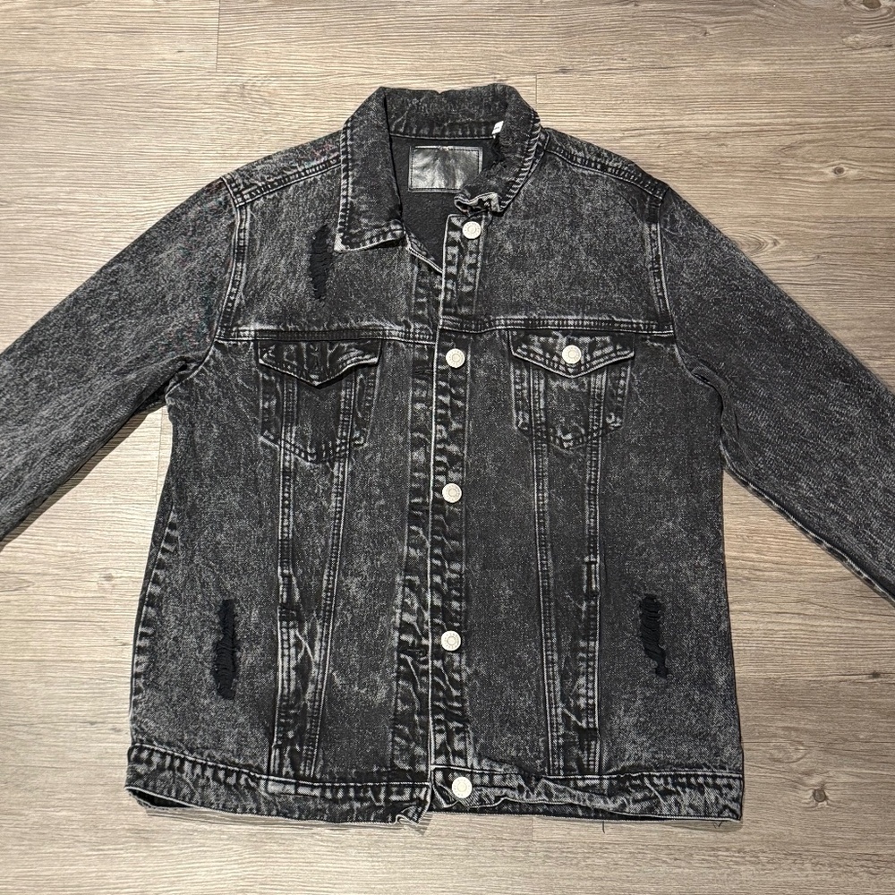 Washed Black Distressed Denim Jacket